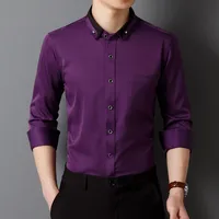 Nuevas camisas de vestir para hombres de manga larga Calssic Formal Business Social Color sólido Fiesta de oficina Slim Fit Blanco-Negro-Rojo-Azul-Púrpura