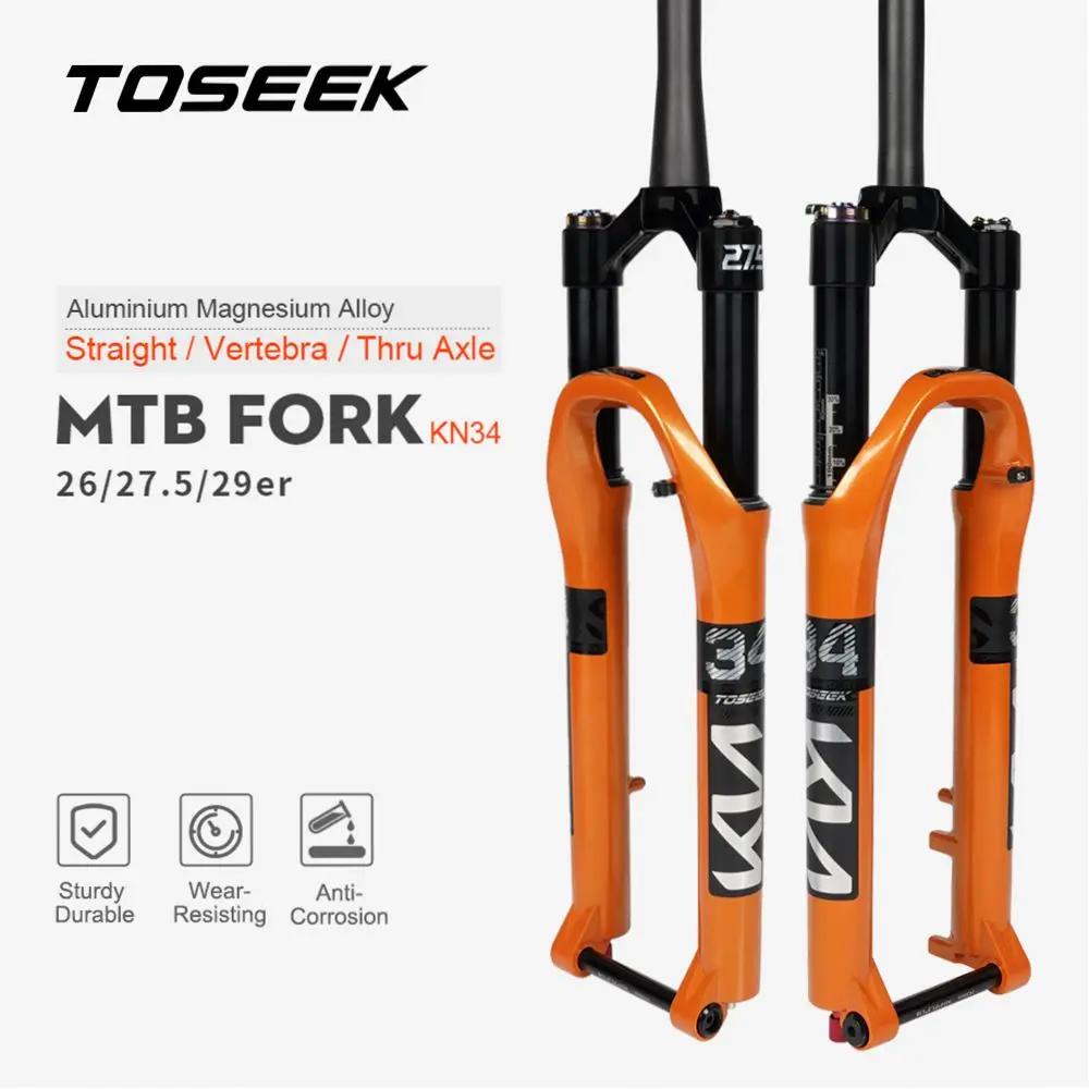 TOSEEK KN34 Bicycle MTB Fork 26er 27.5er 29er Magnesium Alloy RL120mm Air Suspension Fork Mountain Bike Parts Thru Axle 100*15mm