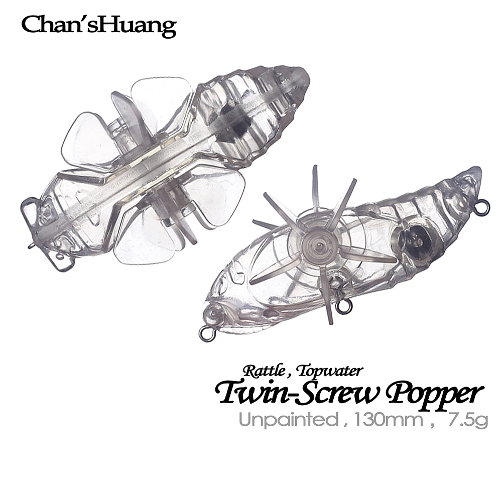 

Chan’sHuang 10PCS Unpainted Blanks Fishing Lures 130mm 7.5g Topwater Twin-screwr Popper Spin Bait DIY Handmade Artificial Bait