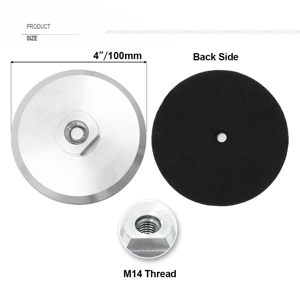 SHDIATOOL 1pc 4inches Aluminium Backer Pad For Polishing Pads 100mm M14 Thread Angle Grinder Velcro Connector Abrasive Tool