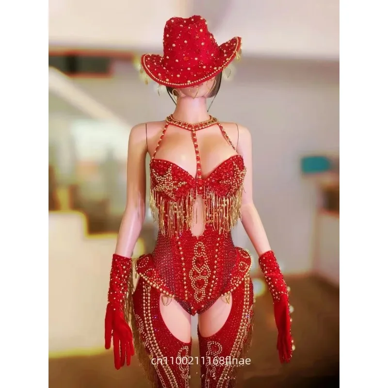 

Новый костюм для выступлений в стиле тяжелой индустрии, красный, с дизайном «тройка», для женских вокальных выступлений, высококачественный, атмосферный, для выступлений в баре