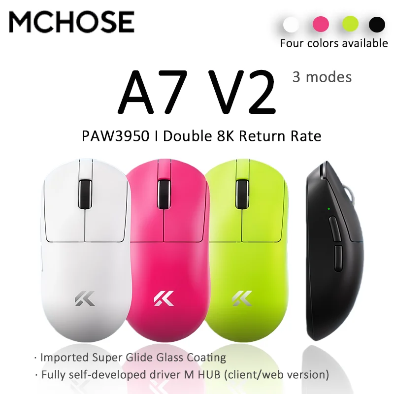 

MCHOSE A7 V2 Pro/Ultra mouse E-sports game wireless Bluetooth three mode lightweight mouse, dual 8K, PAW3950, DPI42000