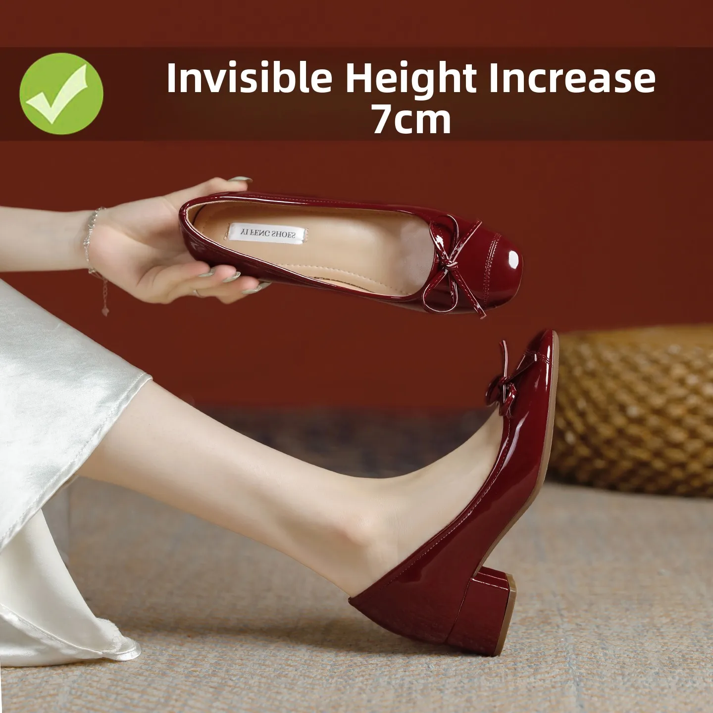 

Lamb Skin Red Knot Women's Slip-On Mary Jane oes Thi Heel Commute Faion Casual Comfortable Spring Autumn Winter