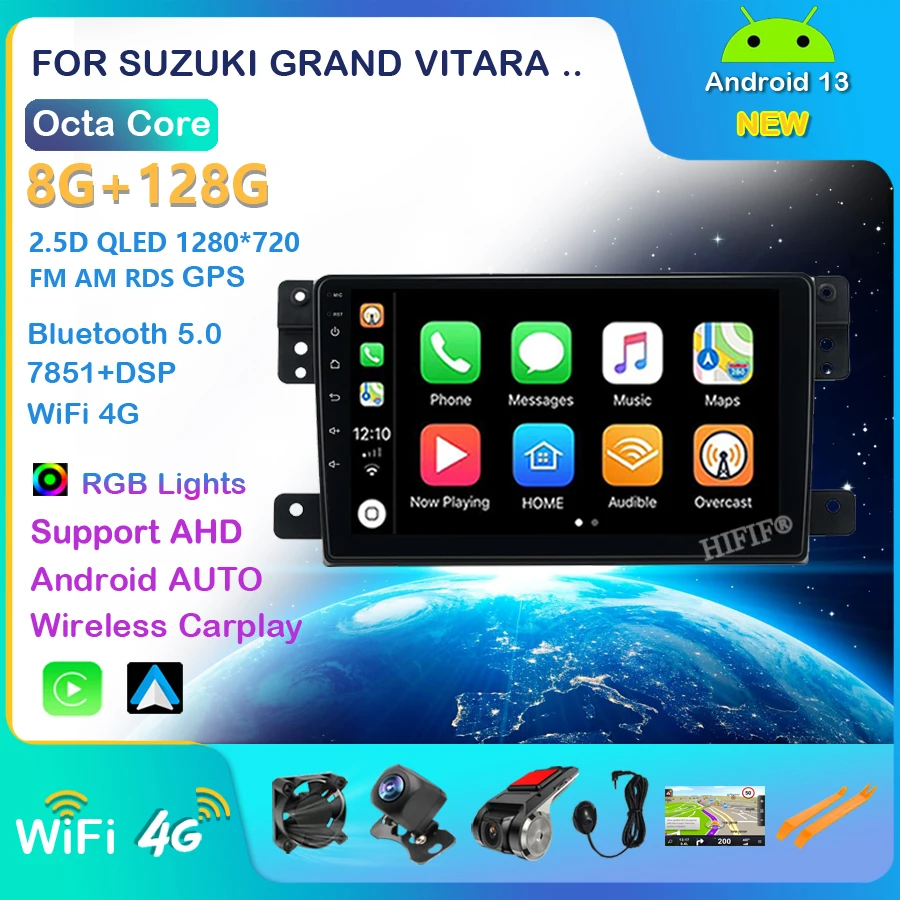 IPS 2.5D Android 13 для SUZUKI GRAND VITARA 2007-2013, автомобильный GPS-навигатор, радиоплеер, мультимедийный 4G WIFI без DVD