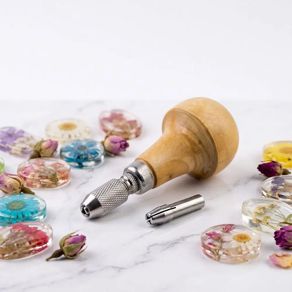 Wooden Comfort Shape Handle Pin Vises Extra Collet Twisting Wire Wrapping Jewelry Making Tool Gourd Lock Durable