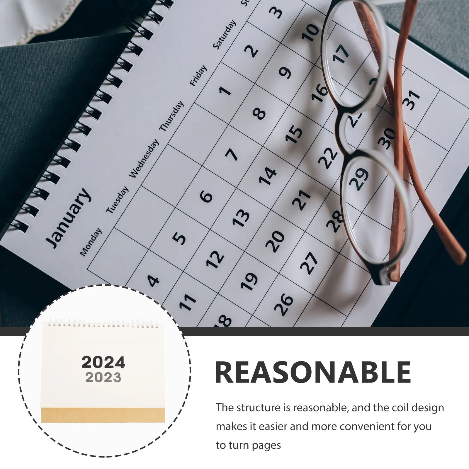 

2024 Desk Calendar Simplified Style 8 Inch Hard St Horizontal Monthly Planner Small Noting Daily Use Decorative Table Easel For