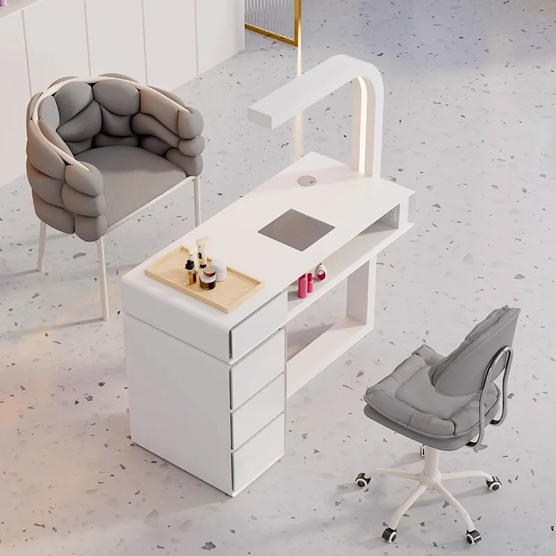 

Economy Model Cream Style Single Nail Table Chair Set Modern Multi-Functional Salon Furniture Special Price Metal Construction