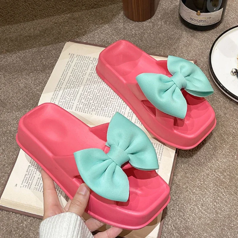 Sweet Bow 2024 Summer Shoes Women Thick Platform Cloud Slippers Designer EVA Memory Foam Pillow Slides Flip Flops Beach Sandals