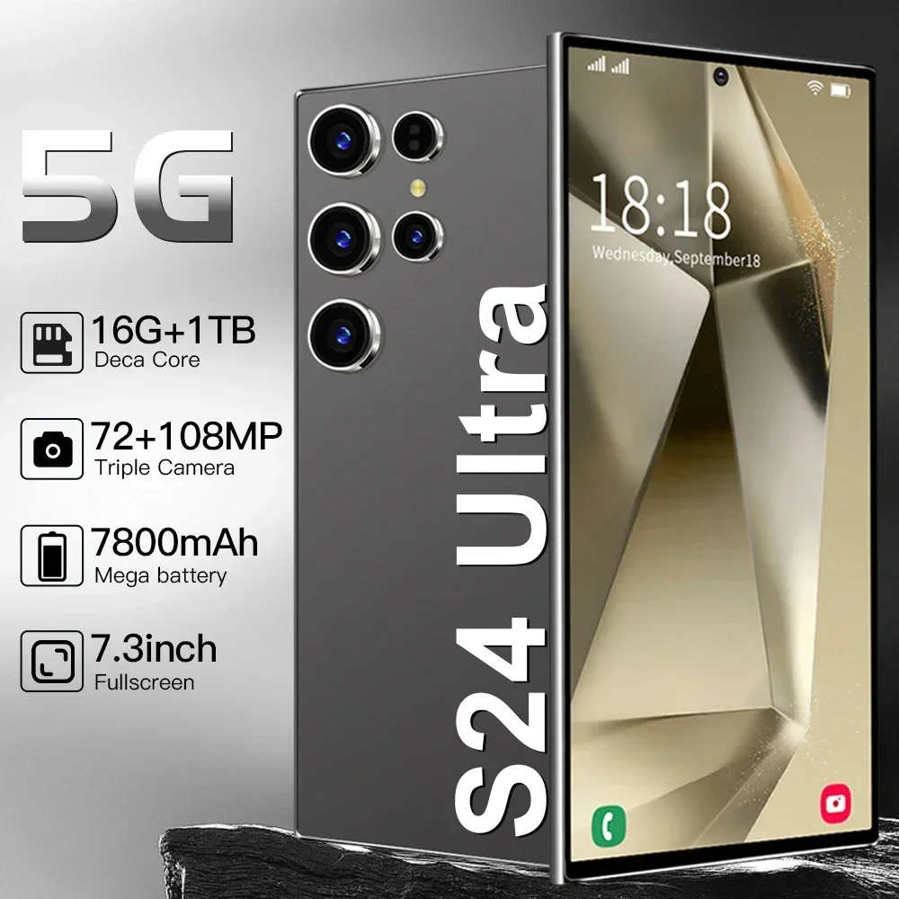 Global Version S24 Super Smartphone 7.3 Inch HD Screen 5G Dual SIM Dual Standby 108MP Camera Android14 7800mAh 10 Core Phone