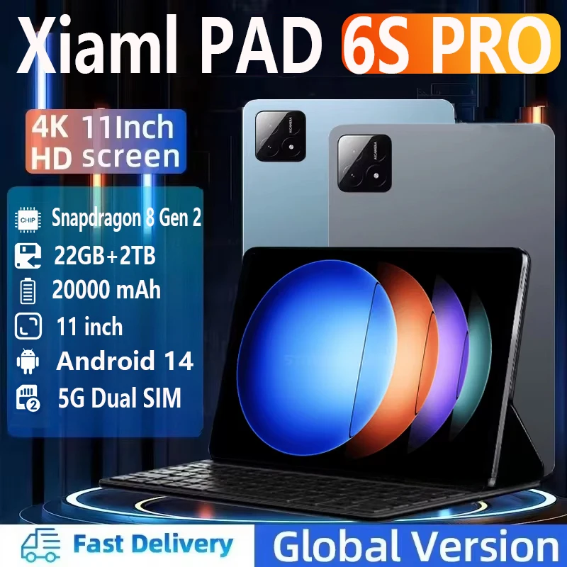 Tablet PC 2025 Global Version HD 4K Pad 6S Pro 11inch  Android 14 16GB+1T 20000mAh GPS 5G Dual SIM Bluetooth WiFi Tablet