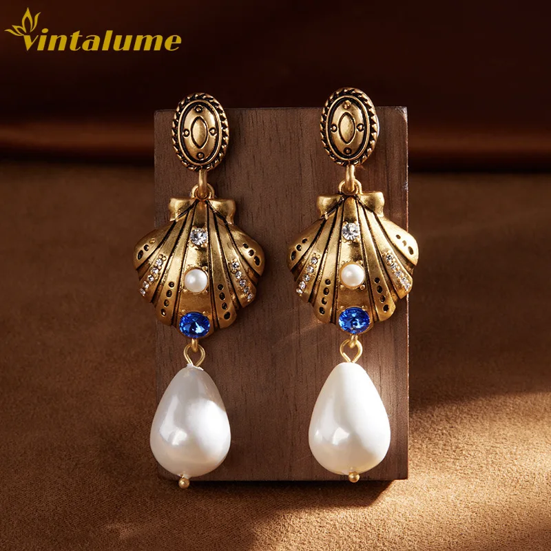 

Vintalume Shell and Pear Charm Dangle Drop Earrings For Women Fashion Jewelry Enamel CZ Glaze Delicate Long Earring Party Gift
