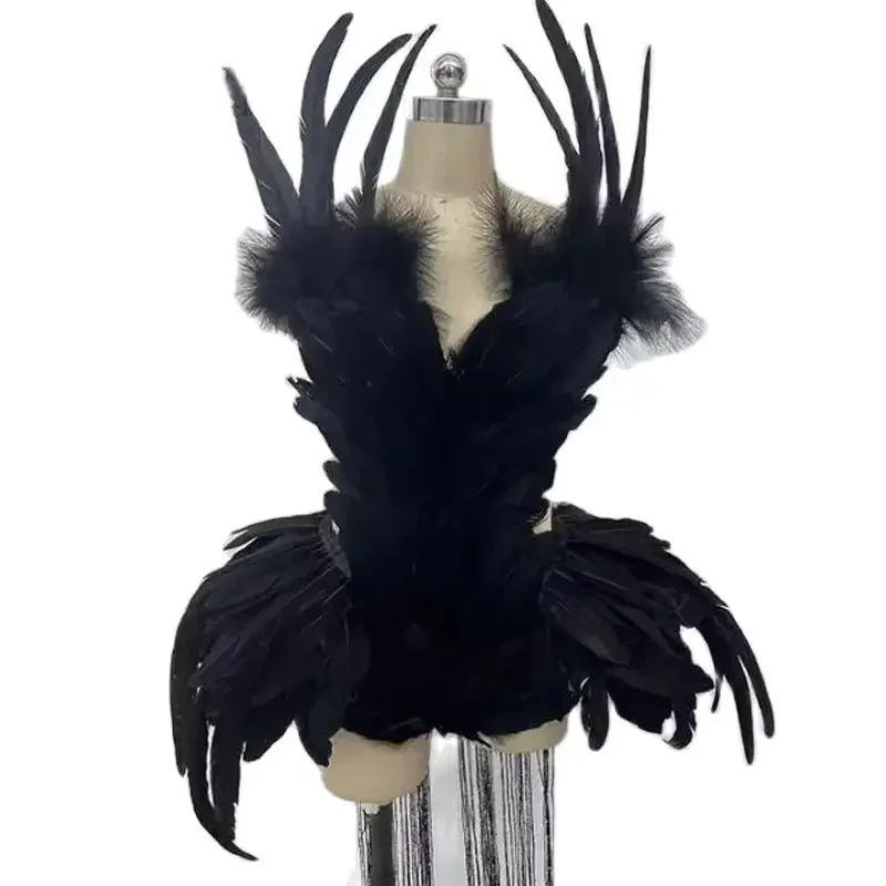 Costume de danse DS G Knitting pour femme, costume de batterie en plumes à la taille exagérée, tenue de fête, tenue de pole légiti, vêtements de scène rave, bar et boîte de nuit, sexy