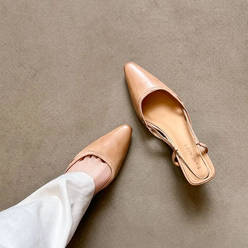SIMLOVEYO Curated Full Grain Hide Womens Slide Mules Square Tip Solid Raise 4.5cm Slide On Rear Band Glam  Outing Footwear