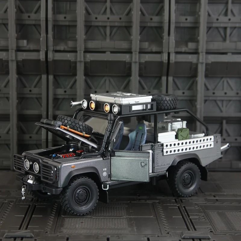 1:24 محاكاة لاند روفر ديفندر 110 تومب رايدر سبيكة على الطرق الوعرة نموذج سيارة حلية جمع الباب يمكن فتحها #5