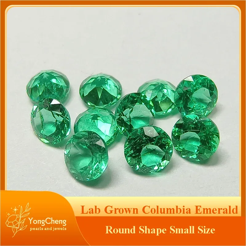 Lab Grown Small Size Columbian Emerald Gemstone Hand-cut Round Shape Natural Color Charms Beads For Diy Jewelry Making Materials