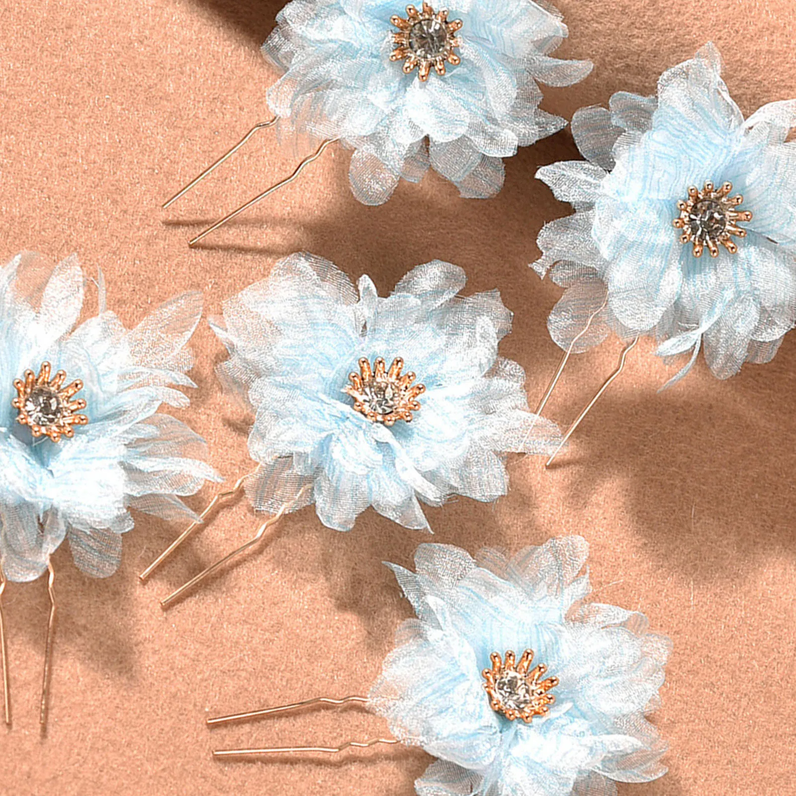 

5pcs U Shaped Flower Hairpin Elegant Handmade Gauze Flower Hair Stick Trendy Wedding Hanfu Dress Headwear Hair Accessories