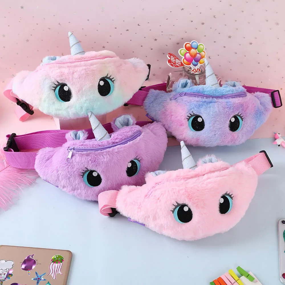 Cartoon Plush Shoulder Bag Little Girl Cute Big Eyes Waist Container Coin Purse Children Messenger Accessories Kids Bag