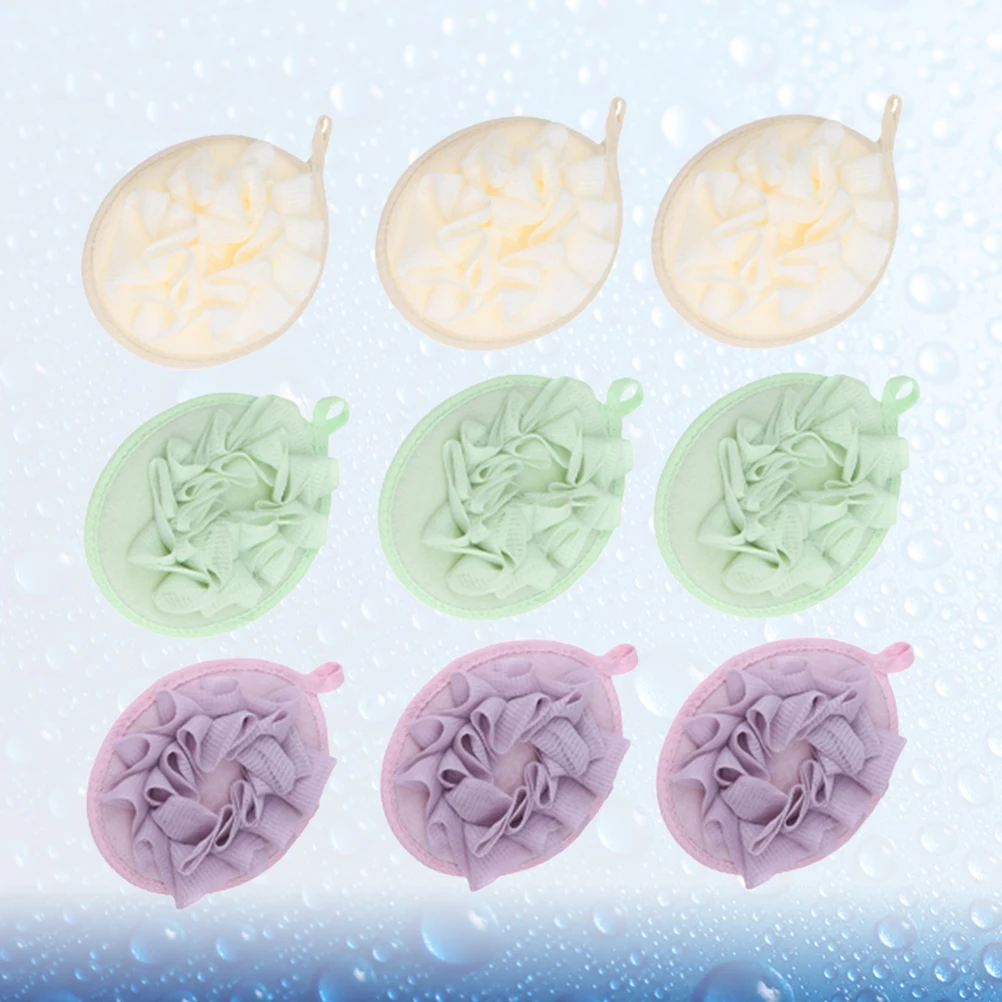 

9pcs Ball Bathing Accessories Durable Bath Sponge Portable Bath Bubble Net For Body Cleaning (3 Colors Each)