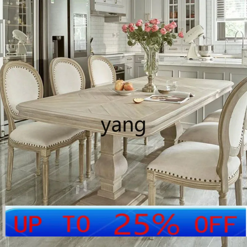 LH American retro cream style household solid wood dining table rectangular modern simple eating solid wood table