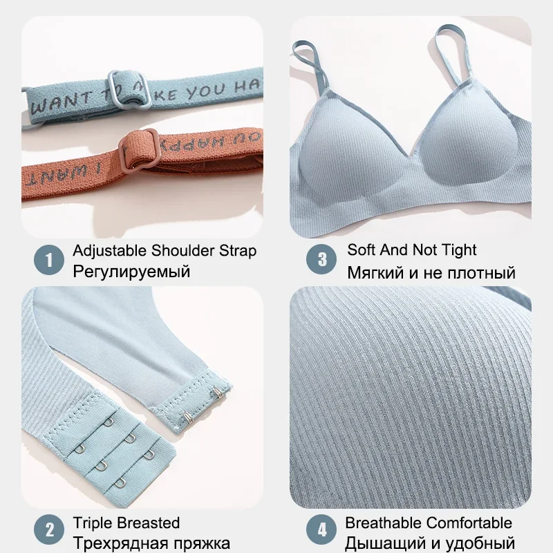 New Deep V Knitting Bra Women Wireless Bras Sexy Padded Bralette Ladies Comfortable Brassiere Female Soft Underwear 6 Colors