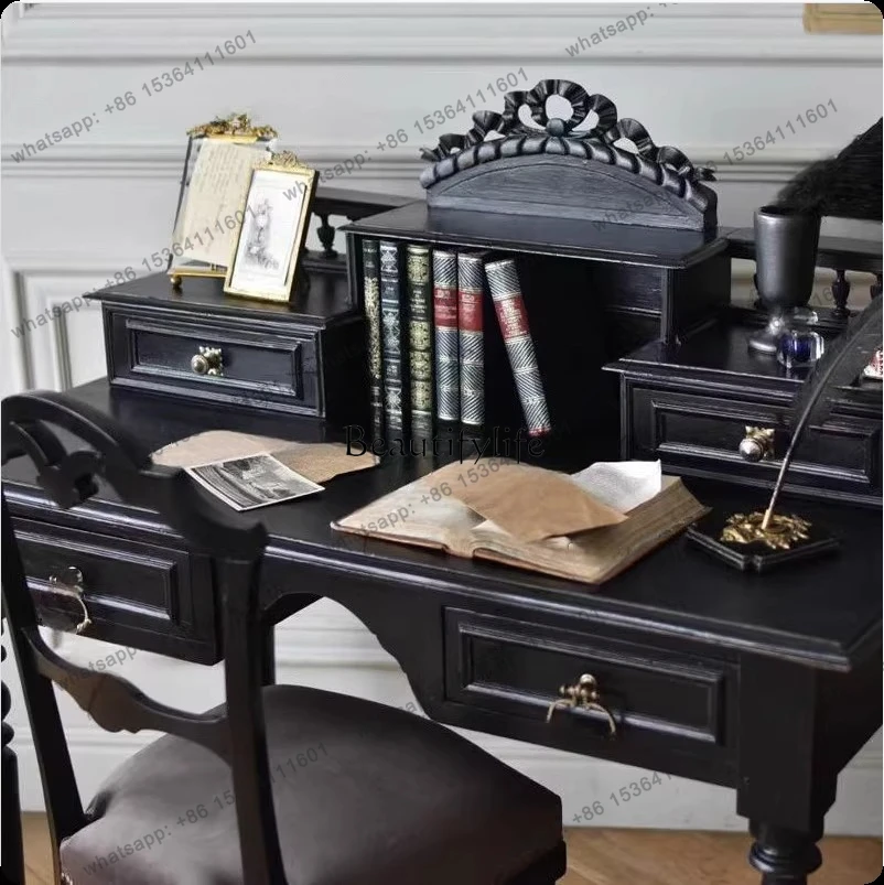 X4 American retro old solid wood dresser French gothic bedroom makeup table