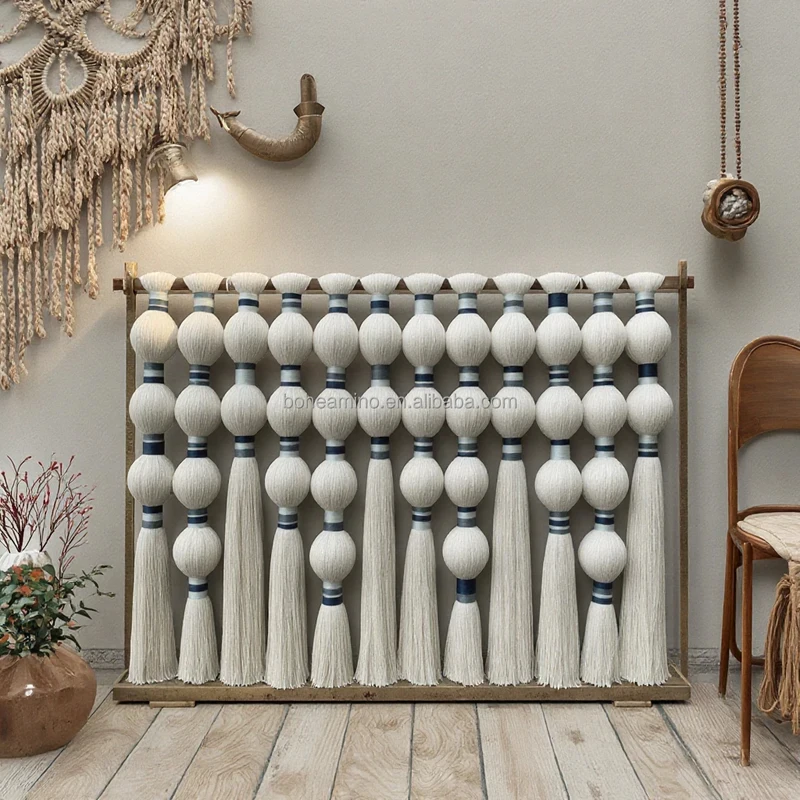 rame Natural Cotton Textile Fiber Yarn Handmade Sphericity Hanging Art Decor Home Wall Living Room