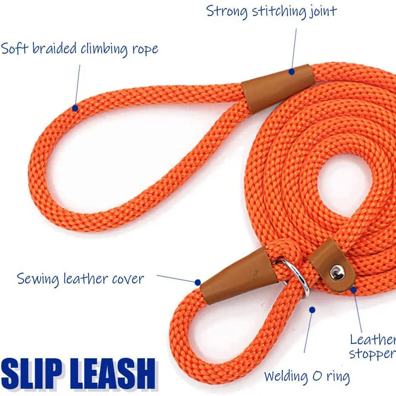 6 FT Dog Leash Slip Rope Lead Leash Heavy Duty Braided Rope Adjustable Loop Collar Training Leashes for Medium Large Dogs