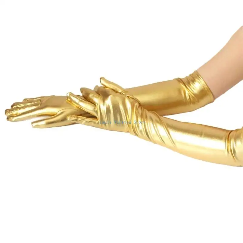 L5yb Gants longs métalliques pour le dîner Robe Gants Gants Couleur solide Élastique Christmas Halloween Femmes