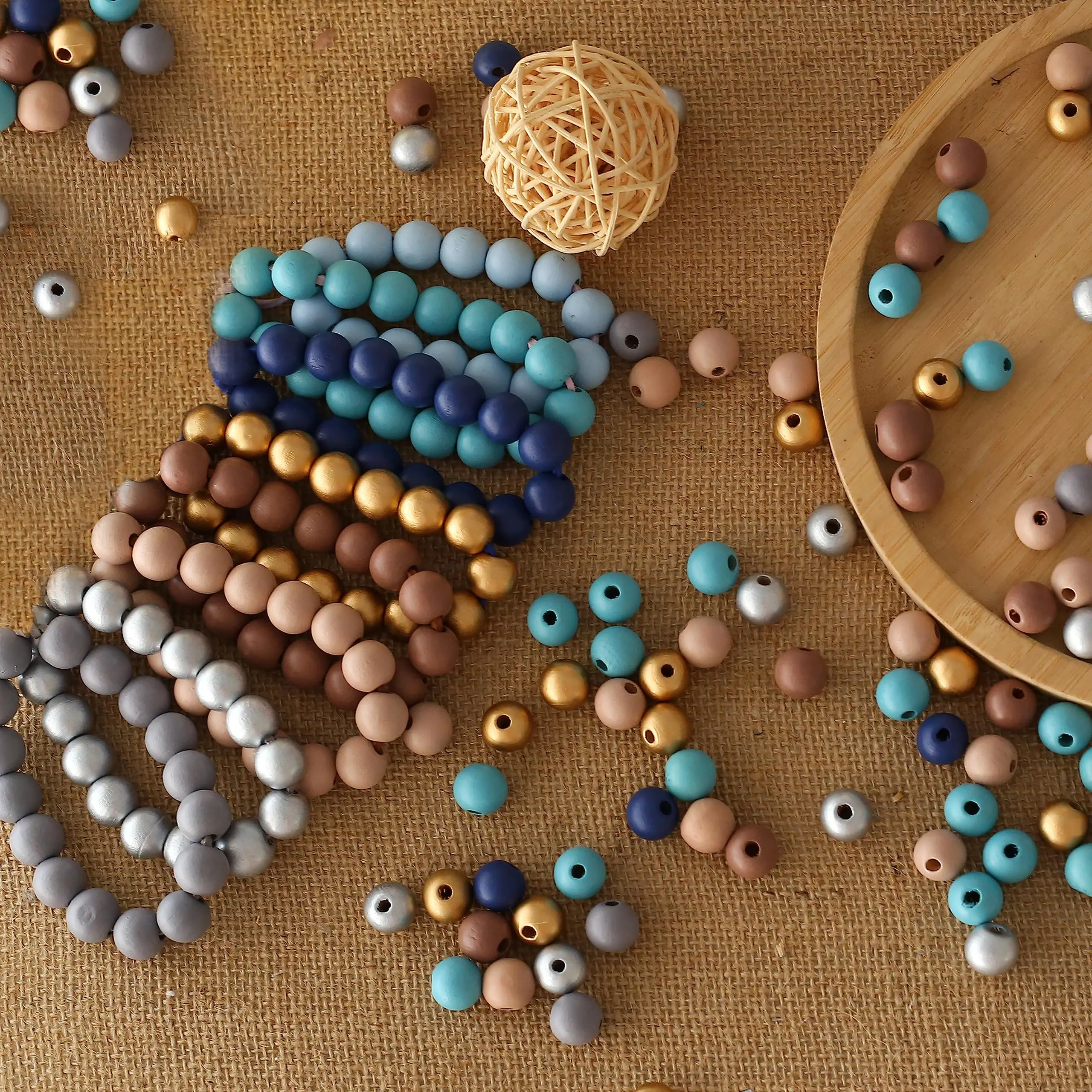 Colored Wooden Beads Round Blue Wooden Beads Colorful Natural Wooden Beads Gold Festival Wooden Beads Farmhouse Wooden Beads Fo