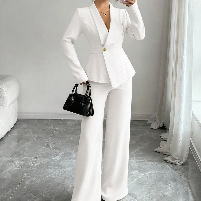 2026 Roupa de estilo europeu e americano primavera para mulheres: jaqueta e calças compridas casuais conjunto de duas peças