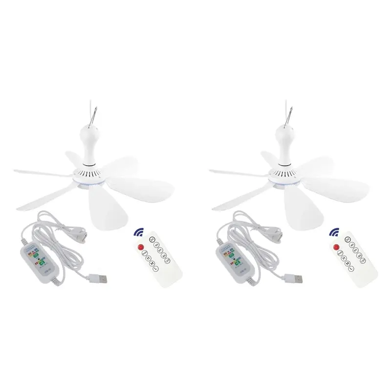 24-Hour Delivery 2X Silent 6 Leaves USB Powered Ceiling Canopy Fan With Remote Control Timing 4 Speed Hanging Fan