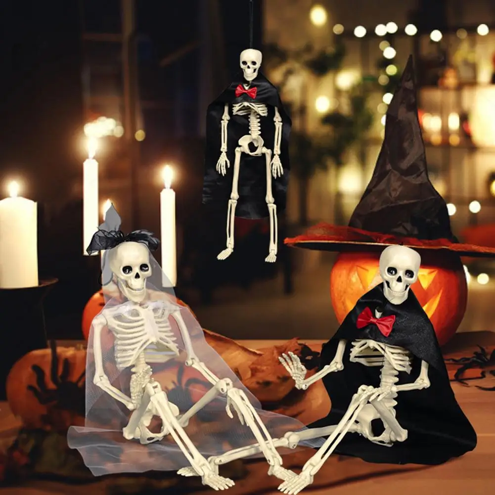 Halloween Skeleton Couple Statue Posable Skeleton Wedding Couple Statue for Halloween Party Decor 15 Inch Bride Groom Hanging