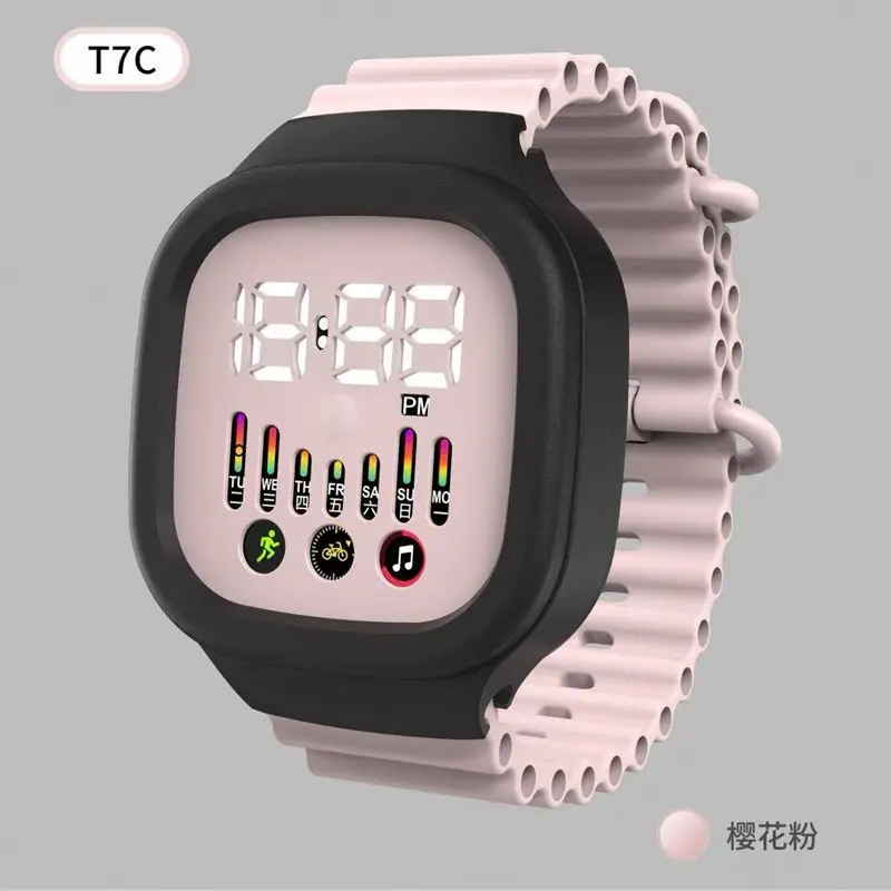 رائجة البيع للموسم الجديد LED ساعة إلكترونية T7C الشمبانيا الأسود المحيط حزام موضة طالب ساعة رياضية رقمية الهدايا