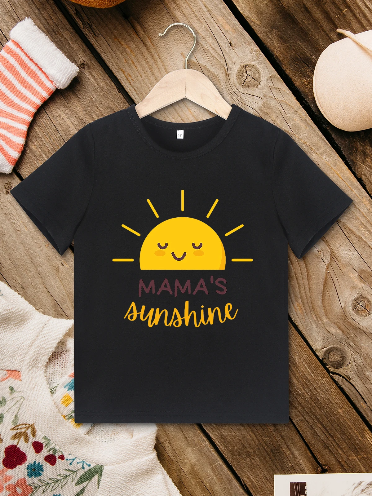 Mama's Sunshine Cute Boys and Girls Clothes 2-7 Years Kids T Shirt Black Short Sleeve Summer Tops Cheap Fast Delivery