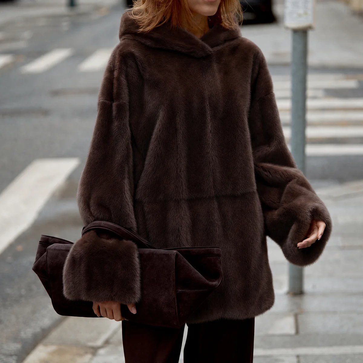 Women's Fluffy Faux Fur Hoodie Oversized Pullover Thick Warm Winter Sweatshirt Cozy Chic Elegant Luxe Outerwear