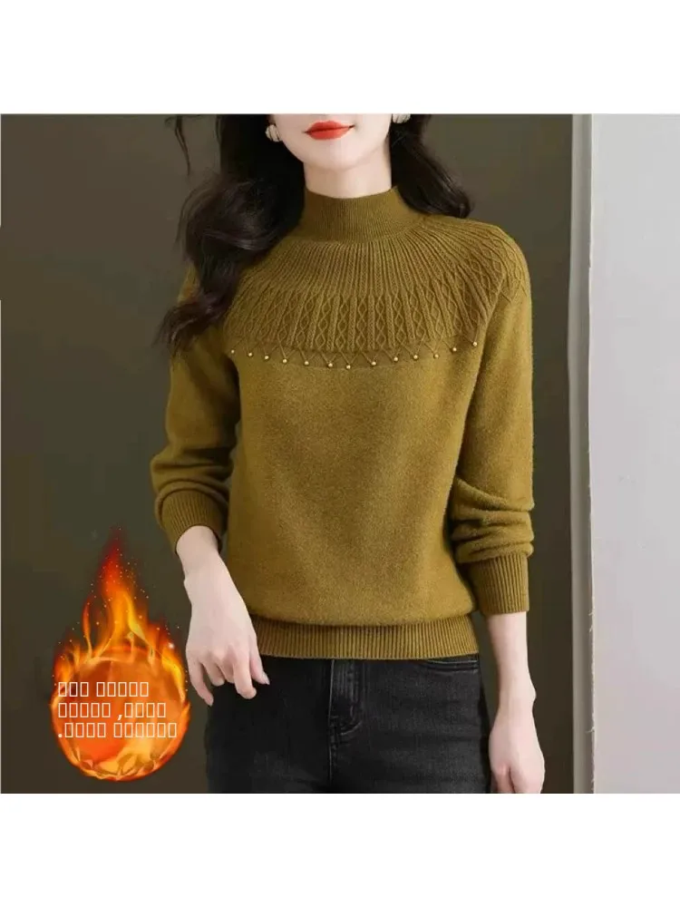 

Fce Lined Thiened f Женский свитер с высоким воротником Внутренняя одежда Осень Зима Новый Sle Модный базовый теплый вязаный топ