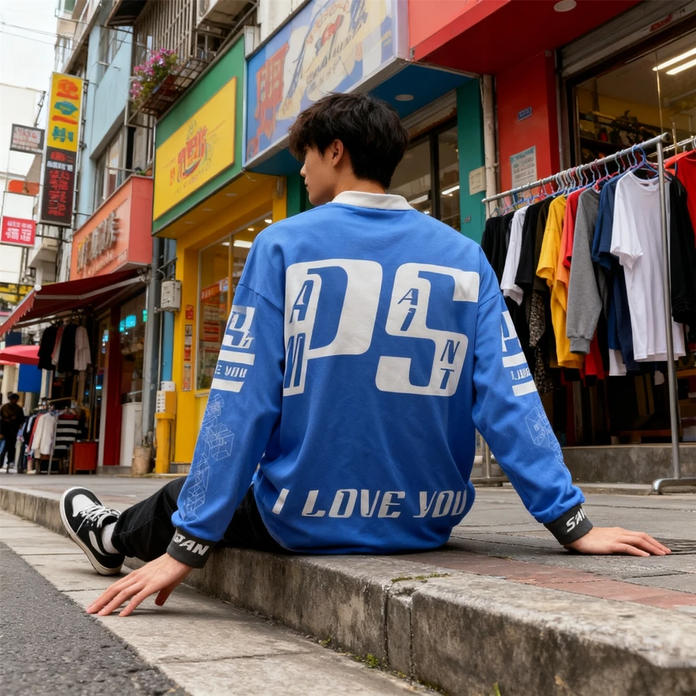 

KUCLUT 1:1 Niche Brand Men Clothing Long Sleeves Loose Tee 100%Cotton Streetwear Vintage Oversize T Shirt For Woman