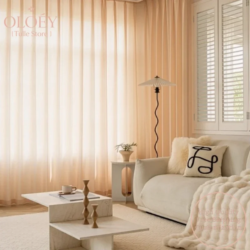 Semi Sheer Cream Gauze Curtain for Window Light Permeable Not Transparent Sun Protection High End Living Room Window Treatment