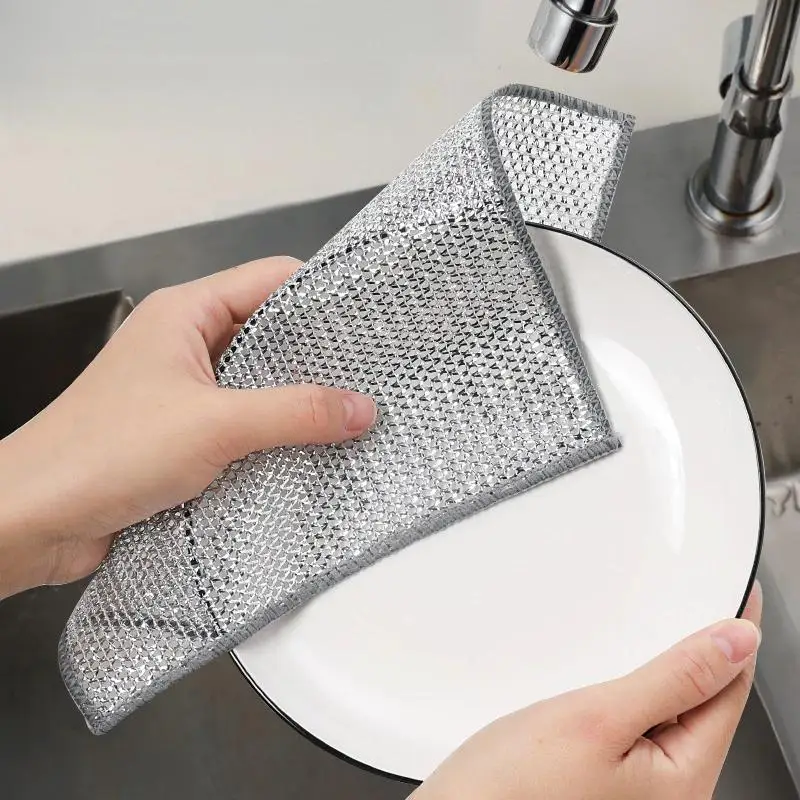 Double-Sided Steel Wool Scrubber Non-Scratch Easy Rinse Metal Scouring Pad for Kitchen Cookware Stain Removal