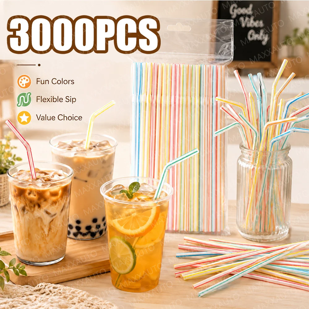 100-3000Pcs Colorful Flexible Drinking Straws Biodegradable Reusable Wedding Party Cocktail Wedding Drinking Straws Kitchen