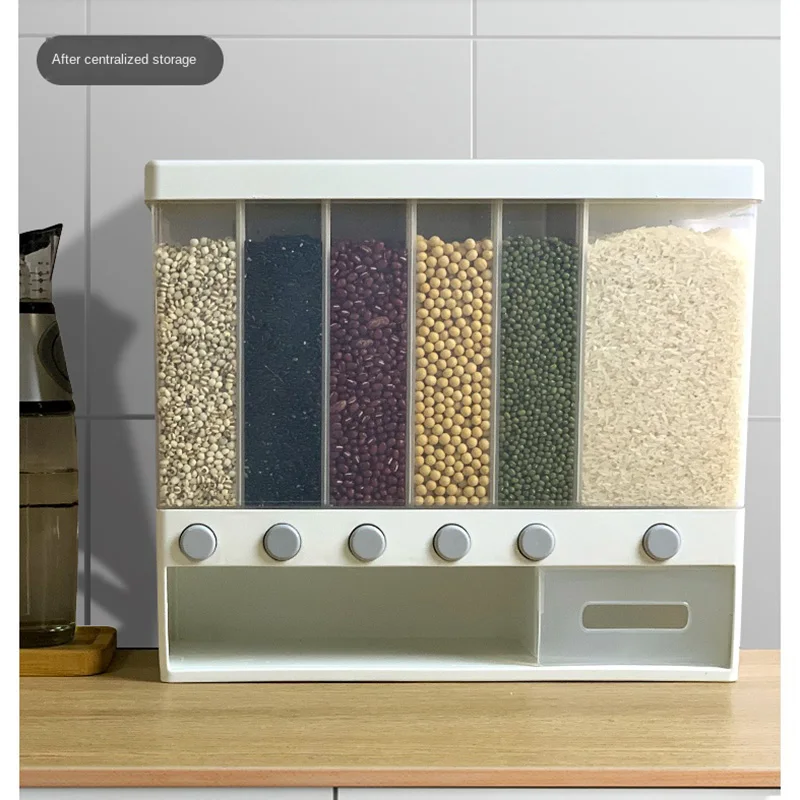 

Home Ultra-press Type Whole Grains Wall-mounted Grain Storage Box Storage Box Sealed Beans Kitchen Grid Rice Bucket