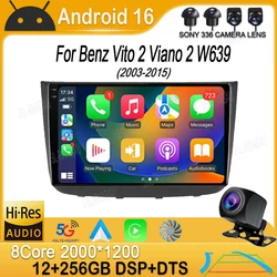 Android 16 For Benz Vito 2 Viano 2 W639 2003-2015 2K QLED Android Car Radio Multimedia Video Player GPS stereo CarPlay Head Unit