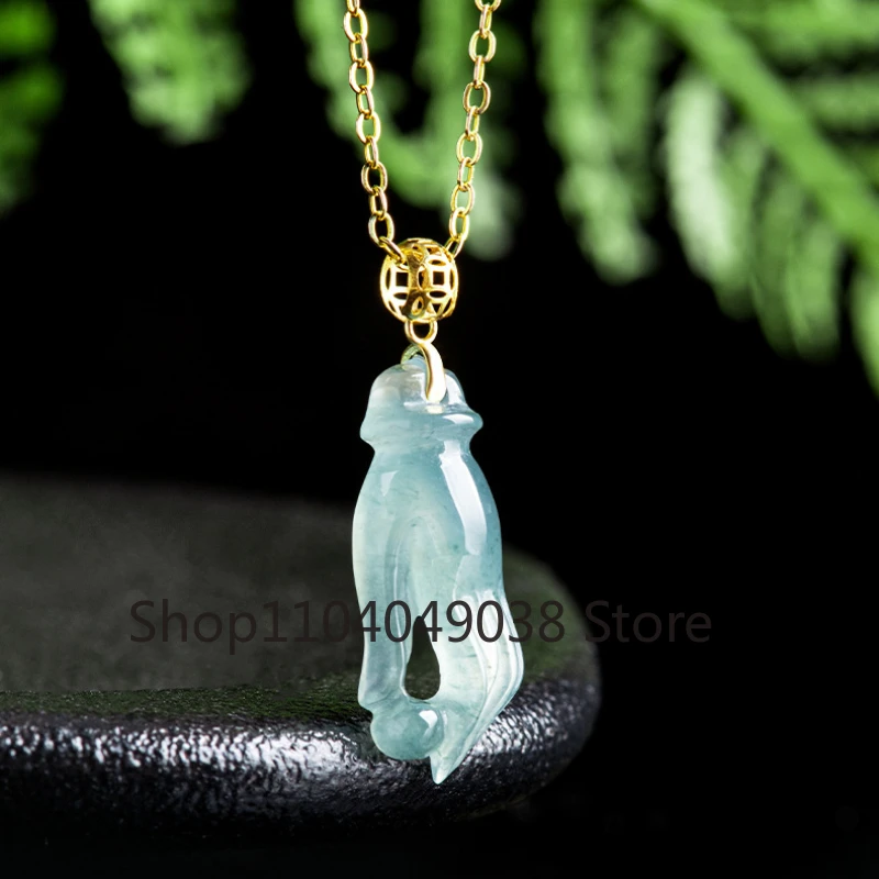 High Quality Natural Jade Blue Water Hand Pearl Pendant 18K Gold Ice Type Women's Jade Necklace Luxury Fashion Jewelry Gift