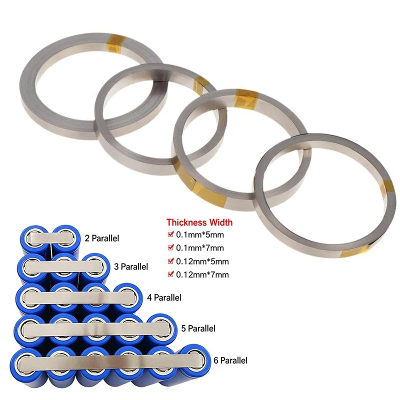 5M/10M 0.1MM 4/5/7/8MM Nickel Plated Strip 18650 Battery Nickel Sheet Plate Connector Steel Belt Spot Welding Battery Welder