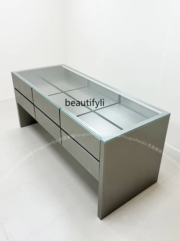Customized clothing store booth  stainless steel display rack advanced decoration Nakajima platform display jewelry cabinet
