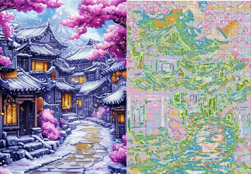 9ct 65X85cm Snow Town Pre-Printed Cross Stitch Kit DIY Embroidery Set Handicraft Floss Needle Crafts