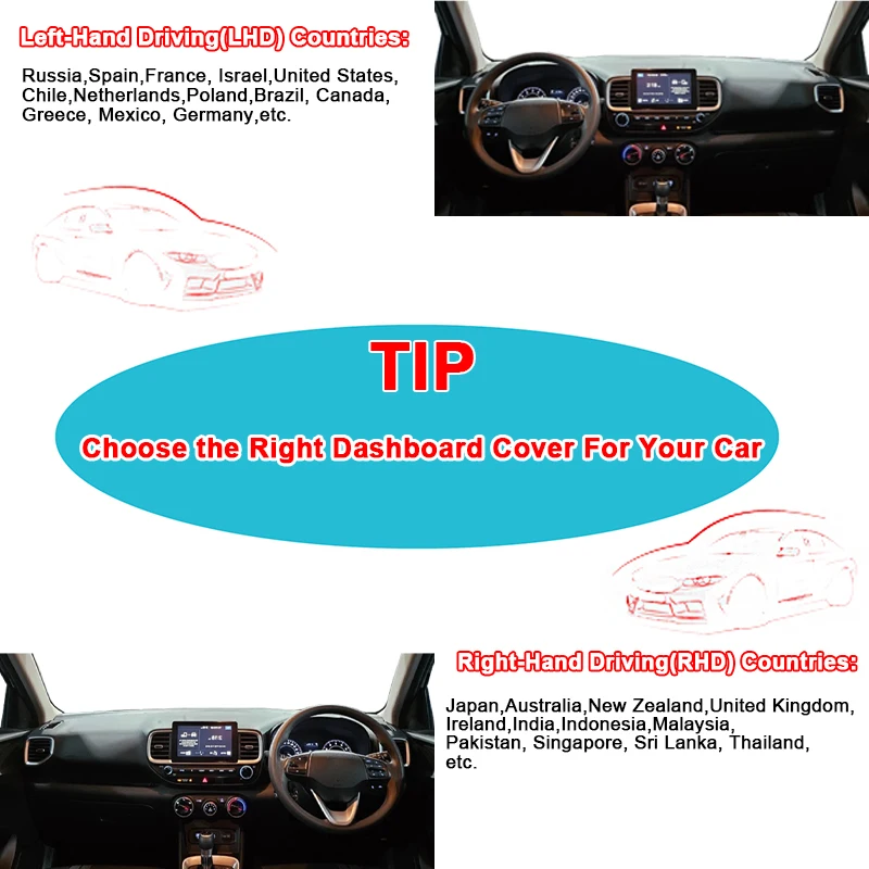 Car Dashboard Cover DashMat for Ford Hyundai Venue 2019 2020 2021 2022 2023 Flannel Suede Polyester Carpet Protector Sun Shade