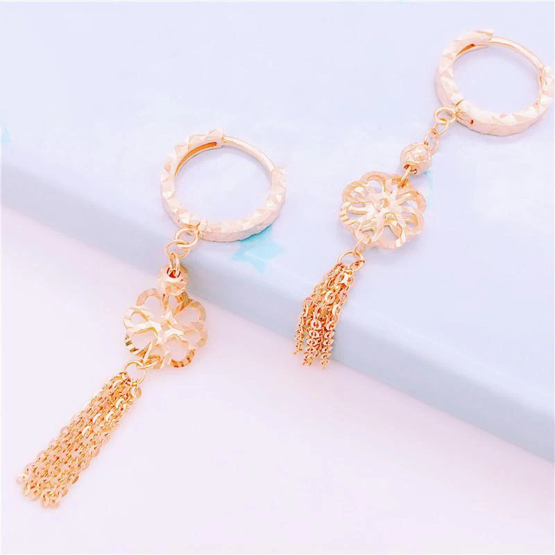 

585 purple gold plated 14K rose gold hollow flowers new tassel earrings for women elegant fashion Chinese style luxury jewelry