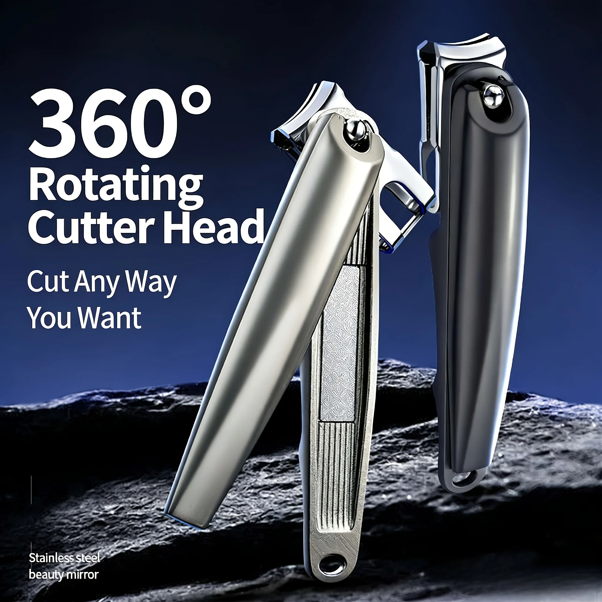 360° Rotation Stainless Steel Splash-Proof Nail Clippers Suitable for Thick/Hard Nails - Concave Trimmer with Debris Collection