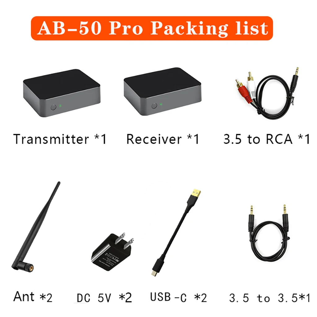 AB-50 Pro UHF Wireless Audio Transceiver HiFi External USB Wireless Sound Card Audio Transmitter Multi-receiver for Laptop